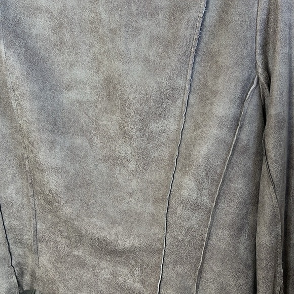SW3 Bespoke GRAY SUEDE LEATHER-LOOK FAUX MOTO BIKER JACKET Size Large - Picture 13 of 14